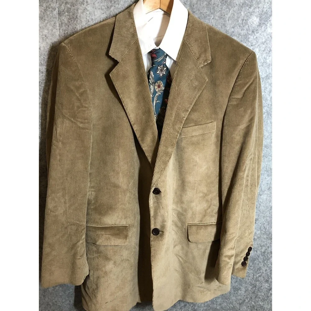 Stafford Blazer Mens 46R Tan Corduroy Sport Coat Jacket Career Casual Classic
